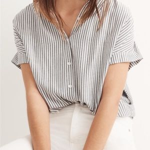 Madewell Gray & White Button Down Short Sleeve